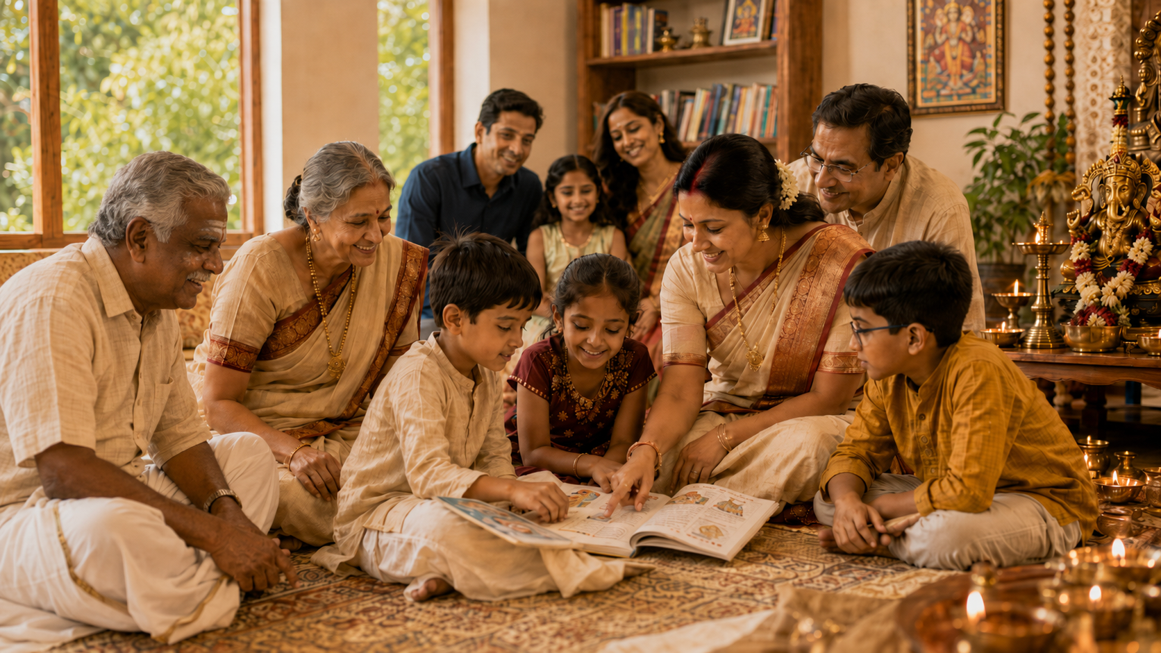 Jnana — multi-generational Hindu family learning together